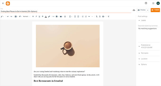 The Blogger user interface 