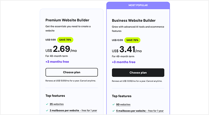 Hostinger Website Builder Pricing