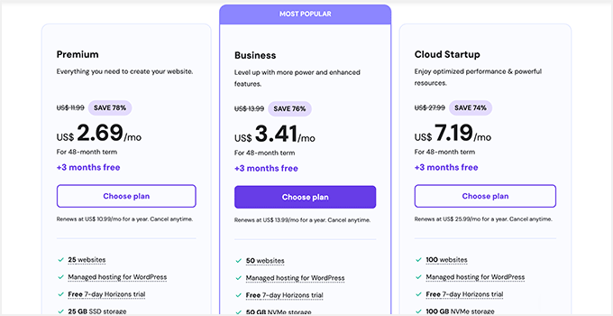 Hostinger pricing plans