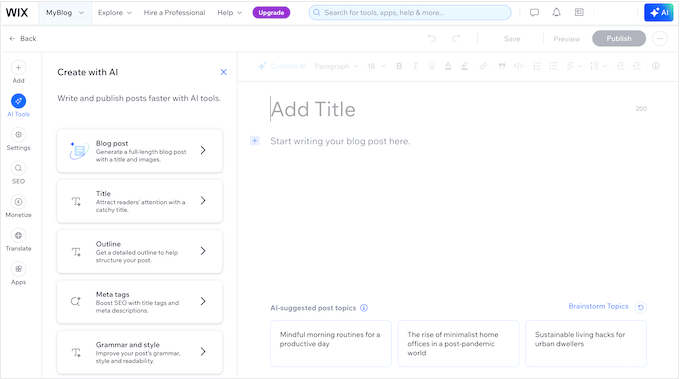 The Wix blogging platform