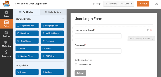 How to create a login form using WPForms
